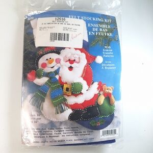 Vintage New Design Works Christmas Stocking Kit Felt 5032 Santa Clause & Snowman